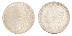 1881-O & 1881-S US MORGAN SILVER DOLLAR COINS LOT OF 2