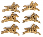20TH C. GILT CAST IRON RACING HORSE GAME PIECES 