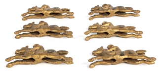 20TH C. GILT CAST IRON RACING HORSE GAME PIECES 