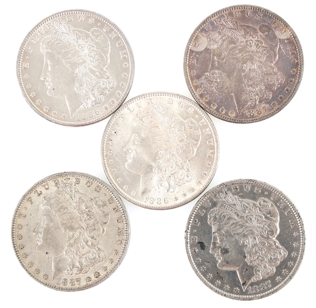 1886 & 1887 US MORGAN SILVER DOLLAR COINS 