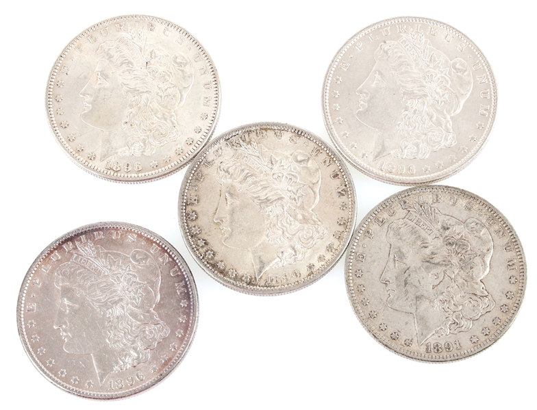 1891-1896 US MORGAN SILVER DOLLAR COINS LOT OF 5