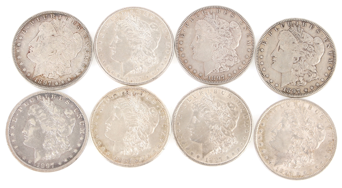 1897 US MORGAN SILVER DOLLAR COINS LOT OF 8