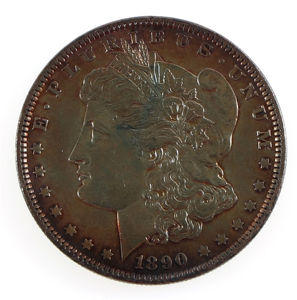 1890 US MORGAN SILVER DOLLAR COIN RAINBOW TONING