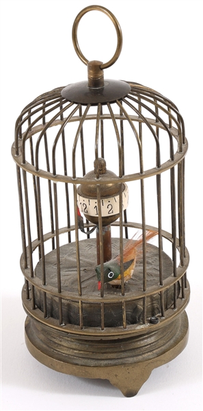 20TH C. BRASS BIRD IN CAGE AUTOMATON 