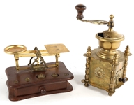 EUROPEAN 19TH C. COFFEE GRINDER & POSTAL SCALE