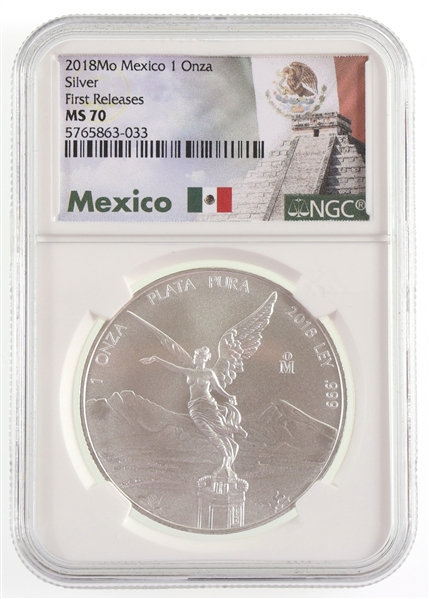 2018 MEXICO FIRST RELEASE 1 ONZA SILVER COIN NGC MS70