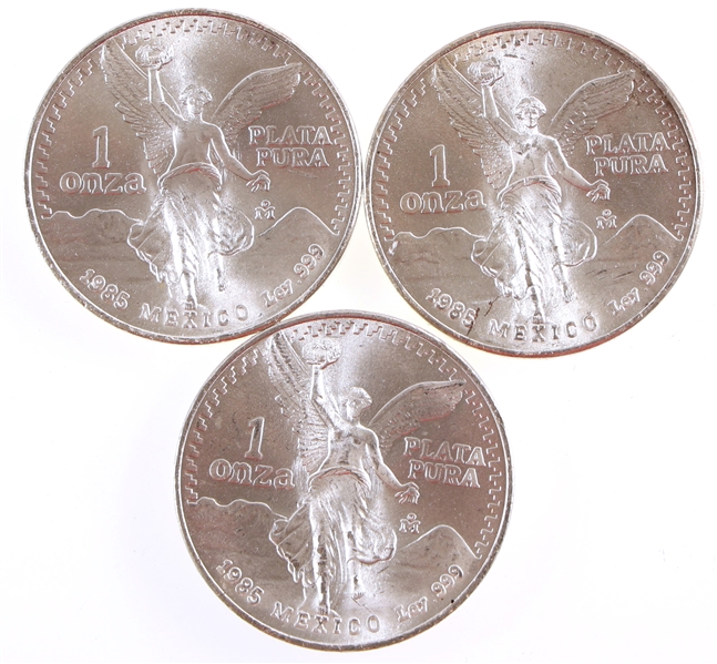 1985 MEXICAN LIBERTAD 1 ONZA .999 FINE SILVER COINS