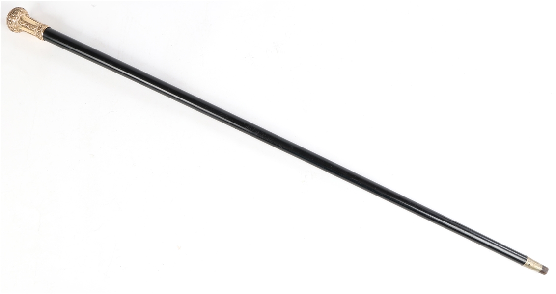 20TH C. PRESENTATION CANE WITH GOLD FILLED KNOB HANDLE