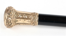 20TH C. PRESENTATION CANE WITH GOLD FILLED KNOB HANDLE