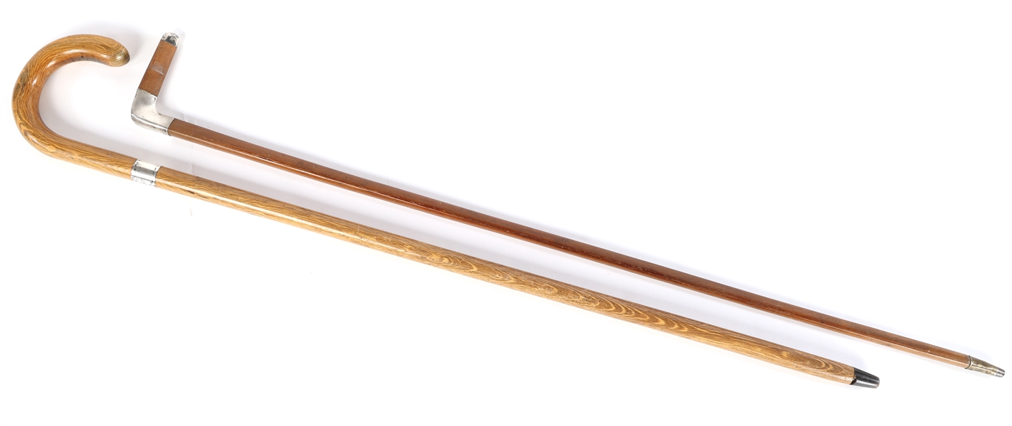 20TH C. WOODEN CANES WITH STERLING SILVER COLLARS/CAPS