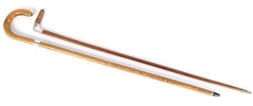 20TH C. WOODEN CANES WITH STERLING SILVER COLLARS/CAPS