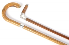 20TH C. WOODEN CANES WITH STERLING SILVER COLLARS/CAPS