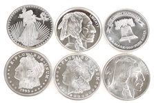 US 1 OZ. FINE SILVER ROUNDS - LOT OF 6