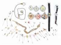 20TH C. ESTATE COSTUME HAT PINS & WATCHES 