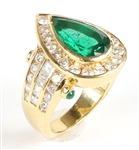 18K YELLOW GOLD EMERALD & DIAMOND COCKTAIL RING