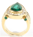 18K YELLOW GOLD EMERALD & DIAMOND COCKTAIL RING