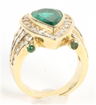 18K YELLOW GOLD EMERALD & DIAMOND COCKTAIL RING