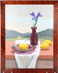 COLIN BERRY OIL ON CANVAS IRIS & LEMON STILL LIFE