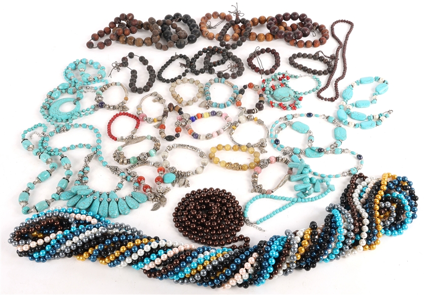 BEADED COSTUME JEWELRY - METAL, WOOD, PLASTIC