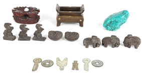 CHINESE DESKTOP DECOR LOT - FIGURINES, COINS, & MORE