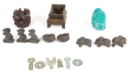 CHINESE DESKTOP DECOR LOT - FIGURINES, COINS, & MORE
