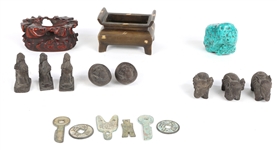 CHINESE DESKTOP DECOR LOT - FIGURINES, COINS, & MORE