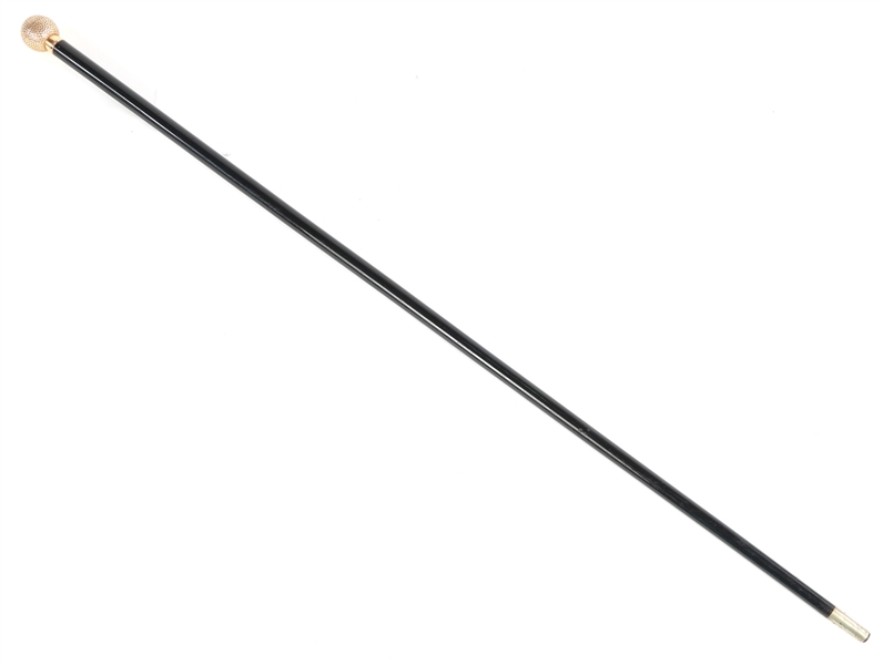 14K GOLD BALL HANDLED EBONIZED WOOD WALKING STICK 