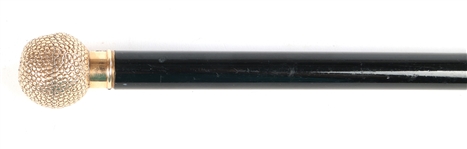 14K GOLD BALL HANDLED EBONIZED WOOD WALKING STICK 