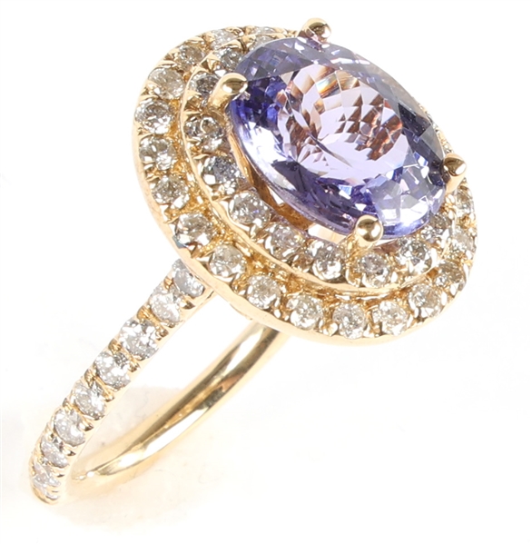 14K YELLOW GOLD TANZANITE & DIAMOND COCKTAIL RING