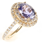 14K YELLOW GOLD TANZANITE & DIAMOND COCKTAIL RING