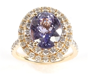 14K YELLOW GOLD TANZANITE & DIAMOND COCKTAIL RING