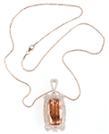 14K ROSE GOLD MORGANITE & DIAMOND PENDANT WITH CHAIN