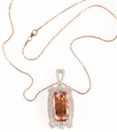14K ROSE GOLD MORGANITE & DIAMOND PENDANT WITH CHAIN
