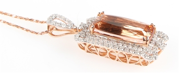 14K ROSE GOLD MORGANITE & DIAMOND PENDANT WITH CHAIN
