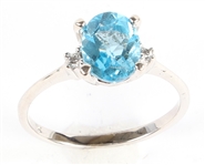 14K WHITE GOLD TOPAZ AND DIAMOND RING 