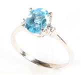 14K WHITE GOLD TOPAZ AND DIAMOND RING 