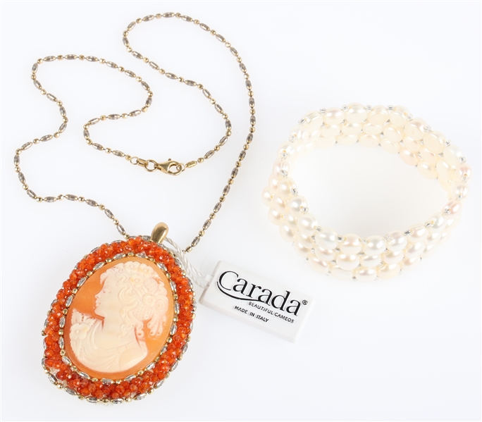 CARADA CAMEO NECKLACE & FRESHWATER PEARL BRACELET