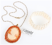 CARADA CAMEO NECKLACE & FRESHWATER PEARL BRACELET