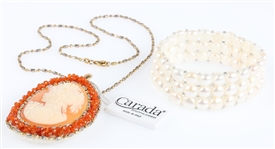 CARADA CAMEO NECKLACE & FRESHWATER PEARL BRACELET