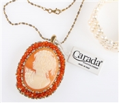 CARADA CAMEO NECKLACE & FRESHWATER PEARL BRACELET