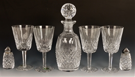 WATERFORD CRYSTAL DECANTER, GLASSES, & SHAKERS
