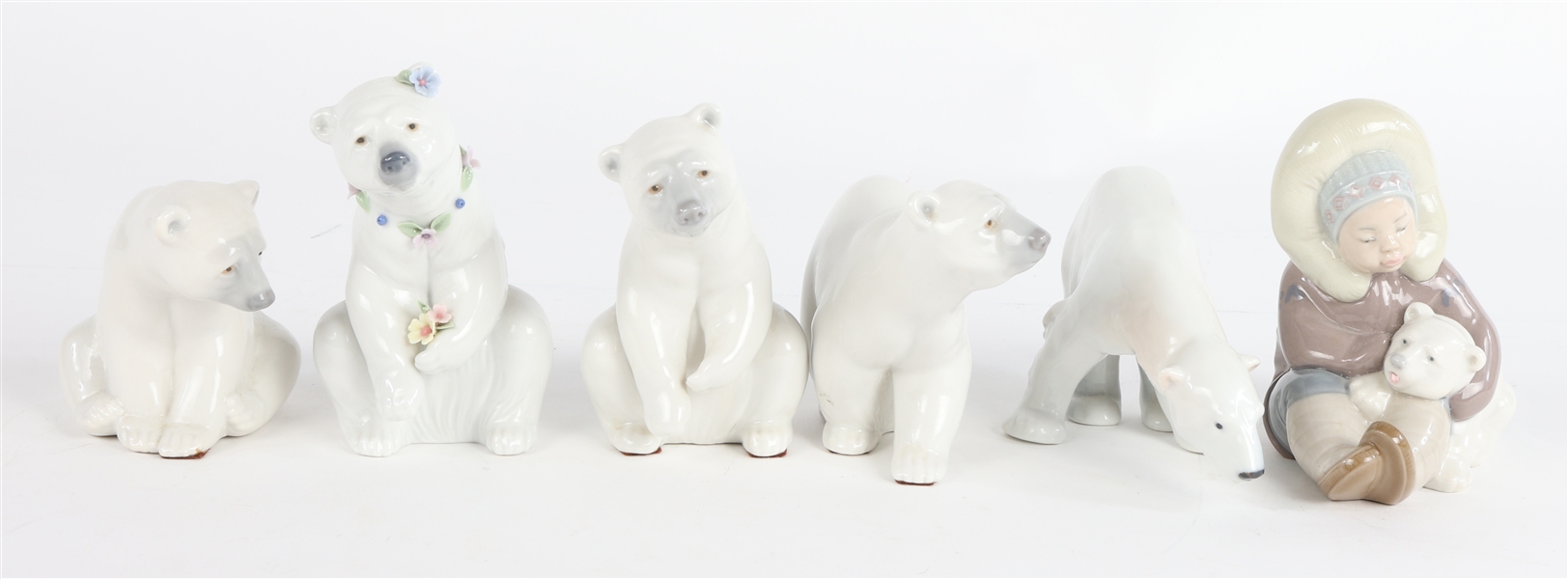 LLADRO PORCELAIN POLAR BEAR & ESKIMO PLAYING FIGURINES
