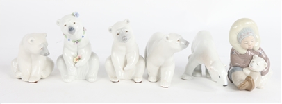 LLADRO PORCELAIN POLAR BEAR & ESKIMO PLAYING FIGURINES
