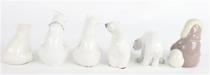 LLADRO PORCELAIN POLAR BEAR & ESKIMO PLAYING FIGURINES