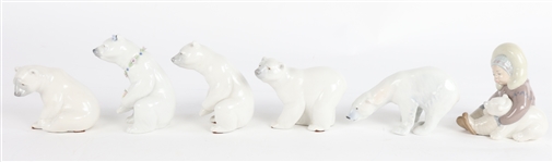 LLADRO PORCELAIN POLAR BEAR & ESKIMO PLAYING FIGURINES