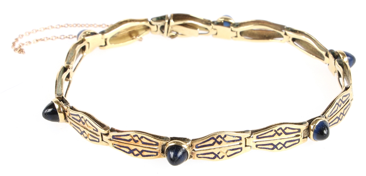 18K YELLOW GOLD ENAMEL & BLUE GLASS BRACELET