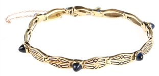 18K YELLOW GOLD ENAMEL & BLUE GLASS BRACELET