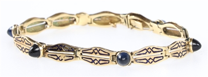 18K YELLOW GOLD ENAMEL & BLUE GLASS BRACELET