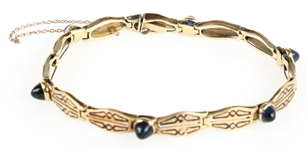 18K YELLOW GOLD ENAMEL & BLUE GLASS BRACELET