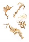 14K YELLOW GOLD FISH & MARITIME THEMED PENDANTS